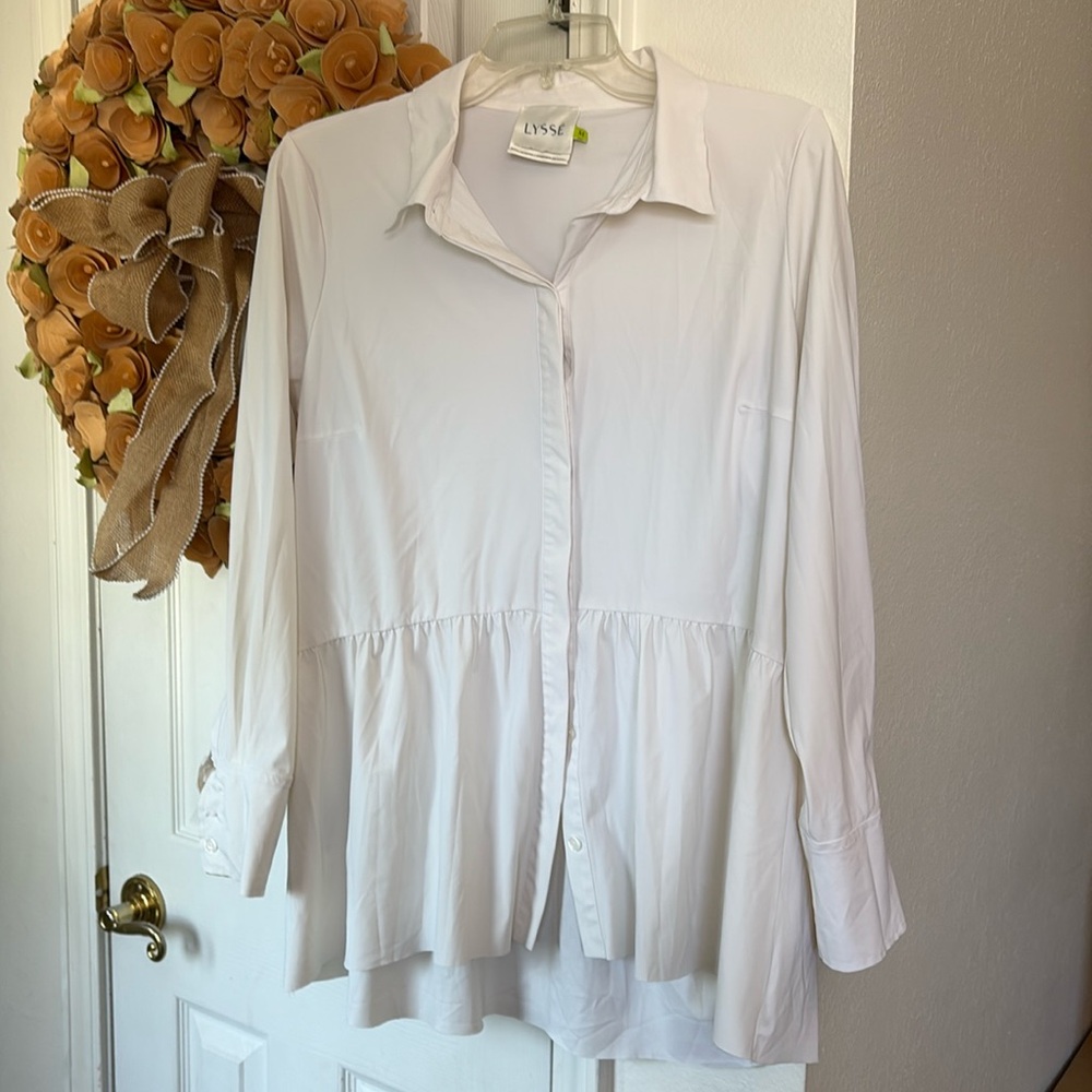 Lysse White Button-Down Peplum Shirt